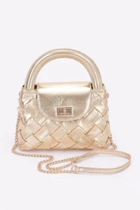 Faux Metallic Leather Braided Embossed Handle Bag