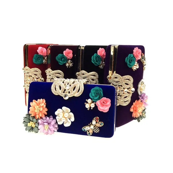 Floral Rhinestone Silk Evening Bag