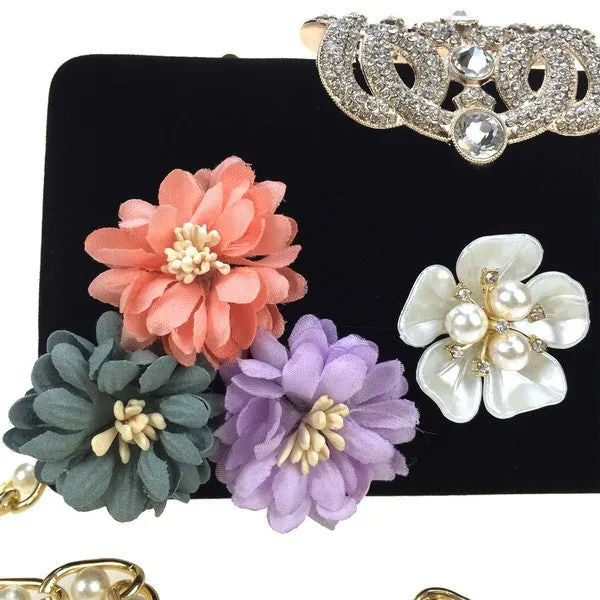 Floral Rhinestone Silk Evening Bag