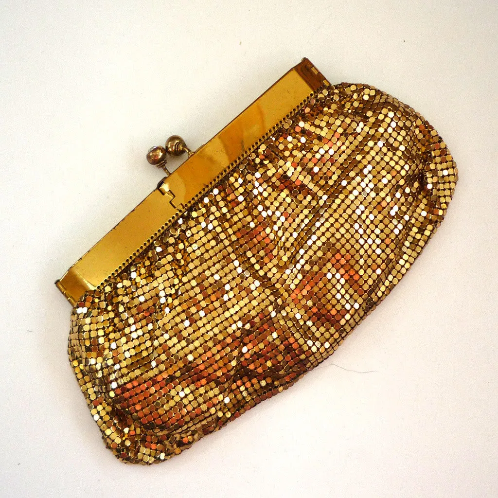 Gate-Neck Mesh Gold-tone Purse with Rhinestone Clasp