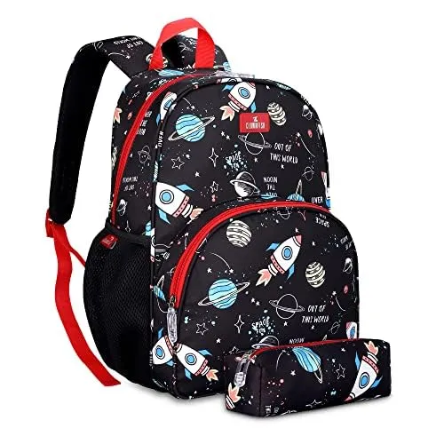 Gleevers X The Clownfish Cosmic Critters Series Printed Polyester 15 Litres | Kids Standard Backpack School Bag With Free Pencil Staionery Pouch | Gift for kids | Return gift bags for kids birthday