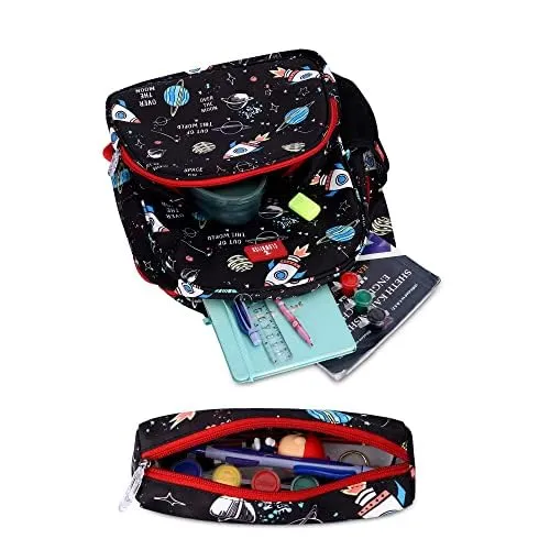 Gleevers X The Clownfish Cosmic Critters Series Printed Polyester 15 Litres | Kids Standard Backpack School Bag With Free Pencil Staionery Pouch | Gift for kids | Return gift bags for kids birthday