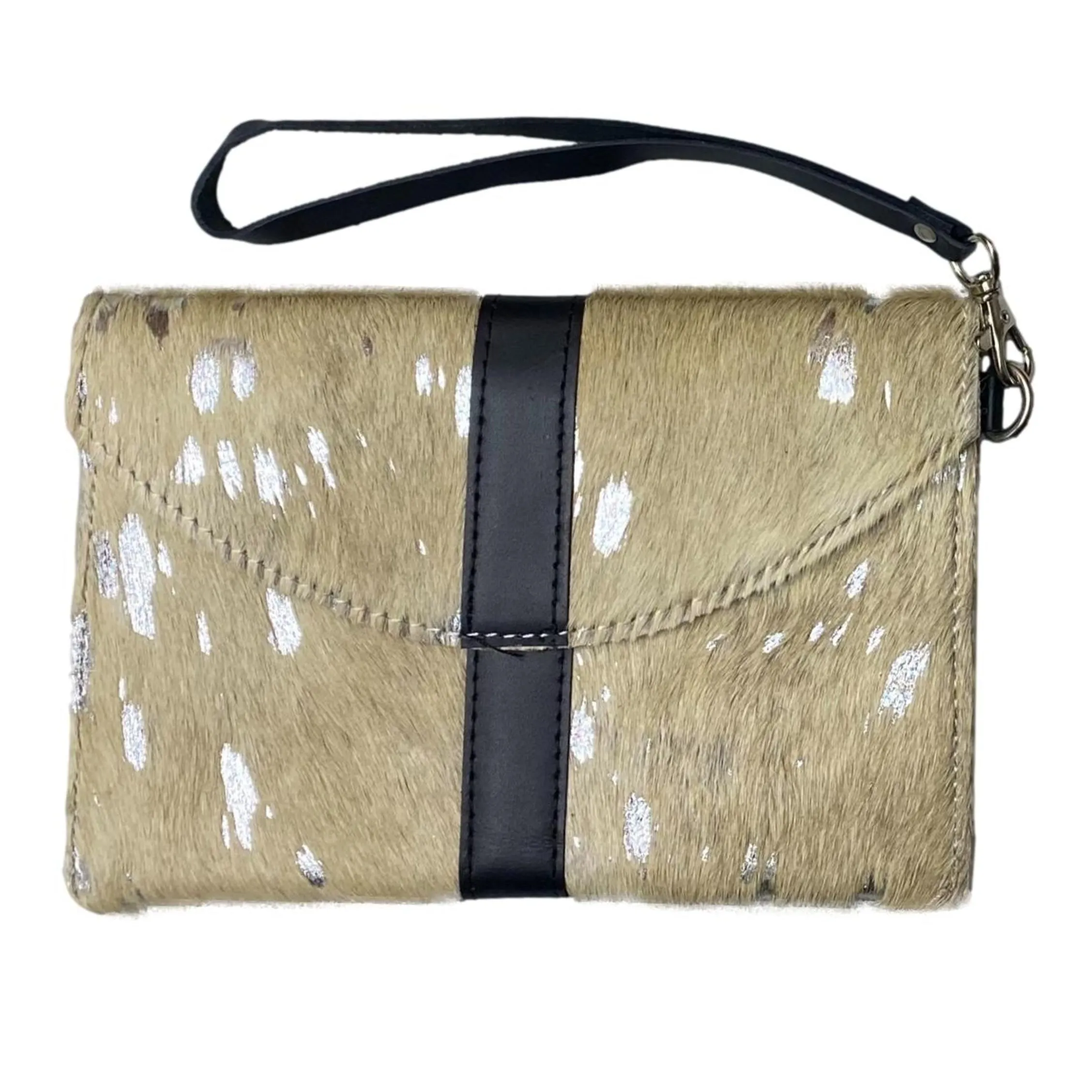 Hair On Hide Flap Over Wristlet - Printed Design Clutch