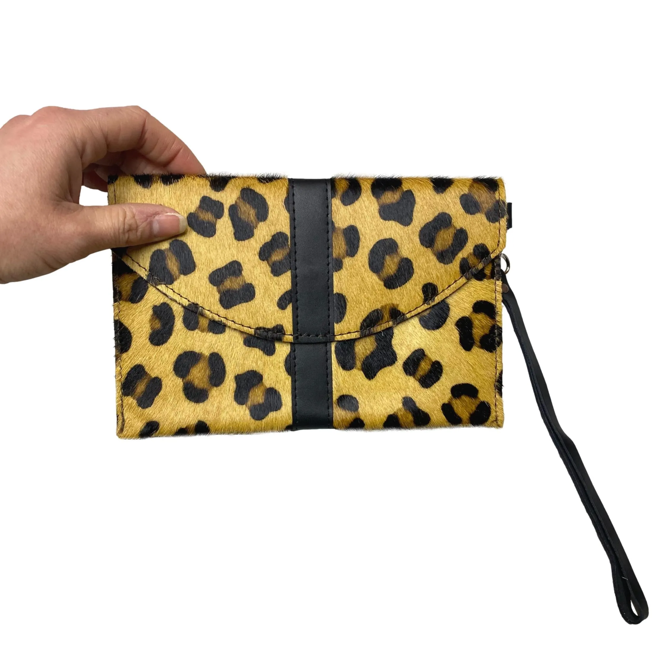 Hair On Hide Flap Over Wristlet - Printed Design Clutch