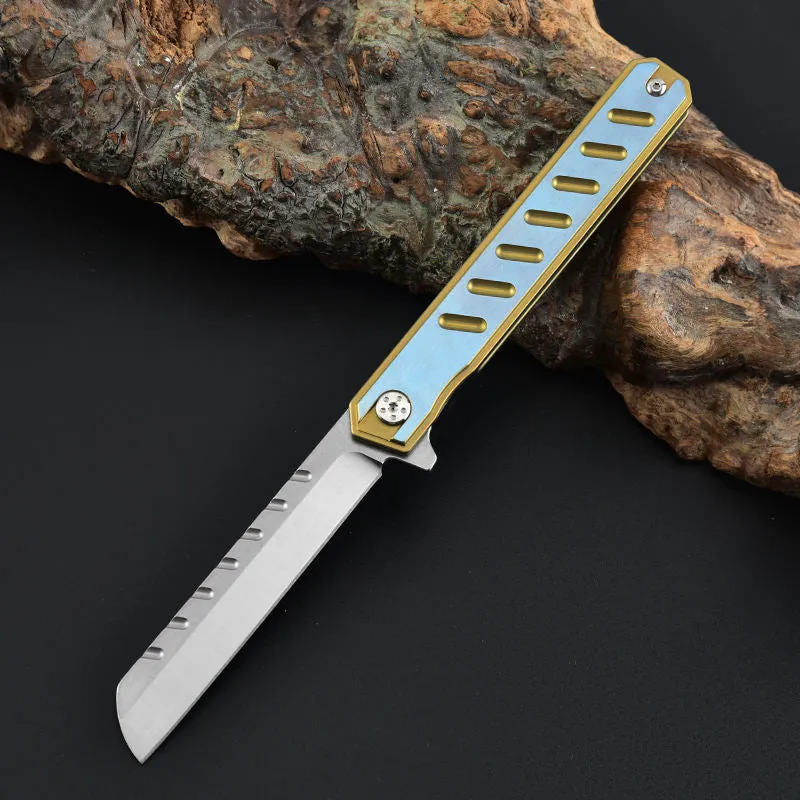 High Quality Tc4 Titanium Alloy Handle And 8Cr14 Steel Blade Outdoor Camping Tactical Knife With Nylon Bag And Gift Box