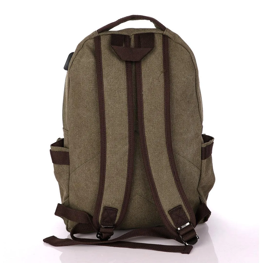 Hiking Canvas Large Capacity Backpack With Usb Charging Ports Bags- Green