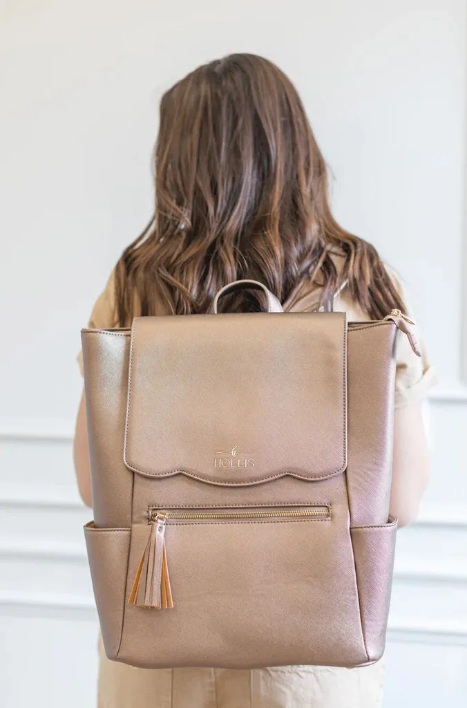 Hollis | Frilly Full Size Backpack in Metallic Mocha