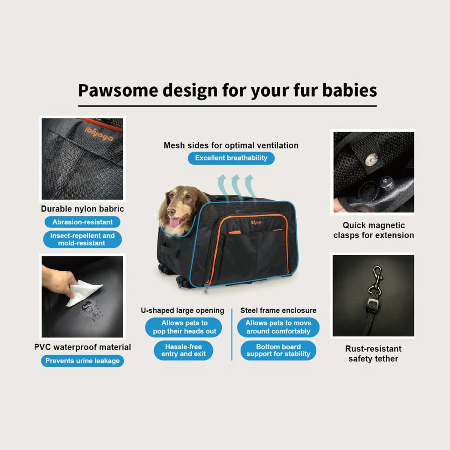 Ibiyaya JetPaw 3-in-1 Pet Stroller with Removeable Carrier