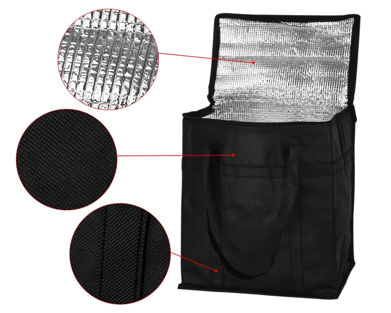 Insulated Shopping Grocery Bags With Zipper 2 Pieces Food Delivery Bag