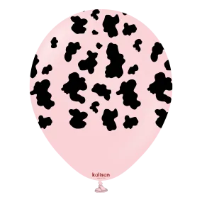 Kalisan 12" Safari Cow Printed Latex Balloon, Color Macaron Pink (Black), 25 pieces