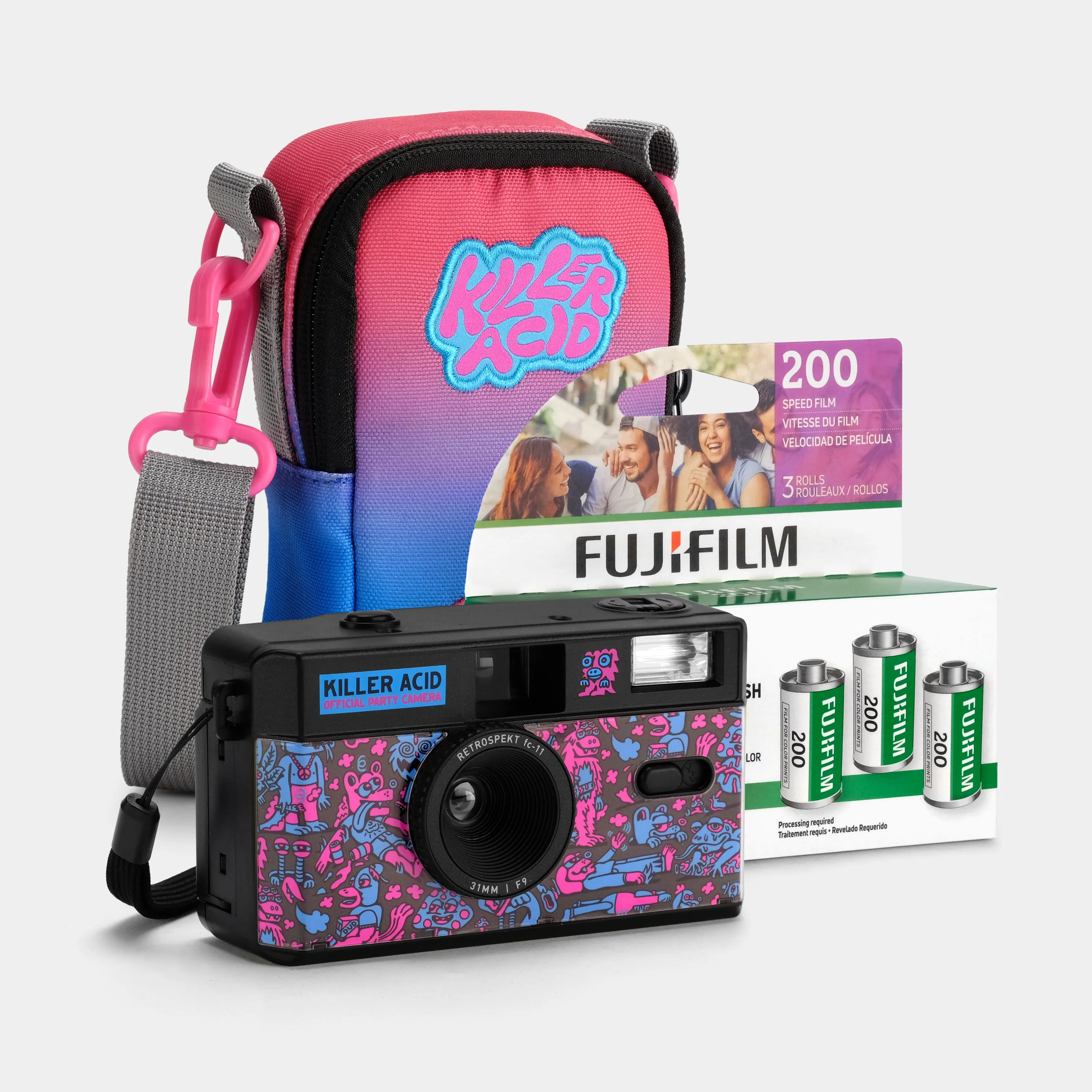 Killer Acid "Official Party Camera" 35mm Camera, Bag and Film Bundle