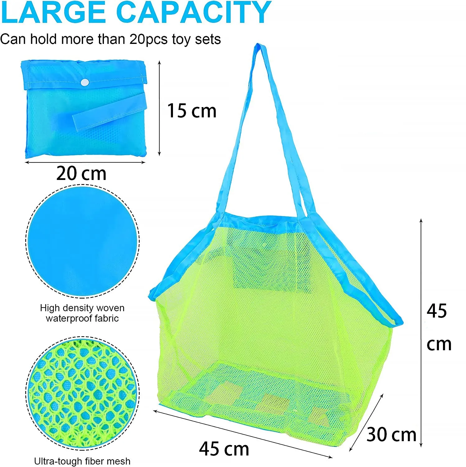 Large Mesh Children Toy Storage Beach Bag 2Pack