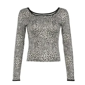 Leopard Print T Shirts Women Clothing Autum 2024 Streetwear Y2k 2000s Cheetah Long Sleeve Crop Tops for Girls P67-BZ13