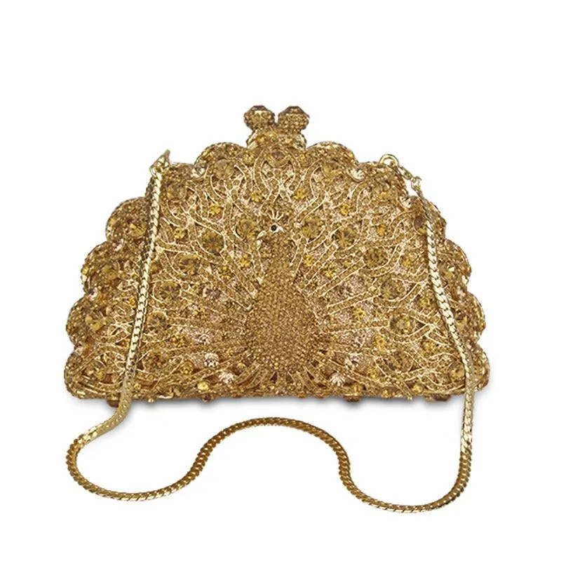 Luxury Women's Crystal Peacock Shape Evening Bags For Wedding Party