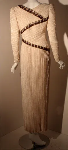 MARY MCFADDEN 1990s Cream Evening Gown with Beading Size 6