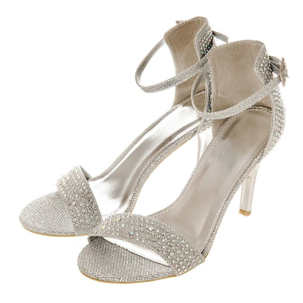 Medium Stiletto Heel Open Toe Ankle Strap Diamante Sandal