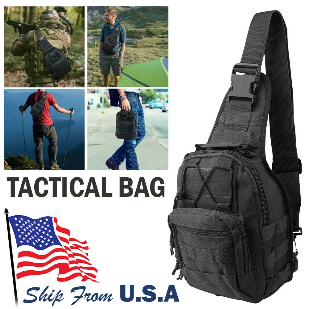 Men Backpack Tactical Sling Bag Chest Shoulder Body Molle Day Pack Pouch Black