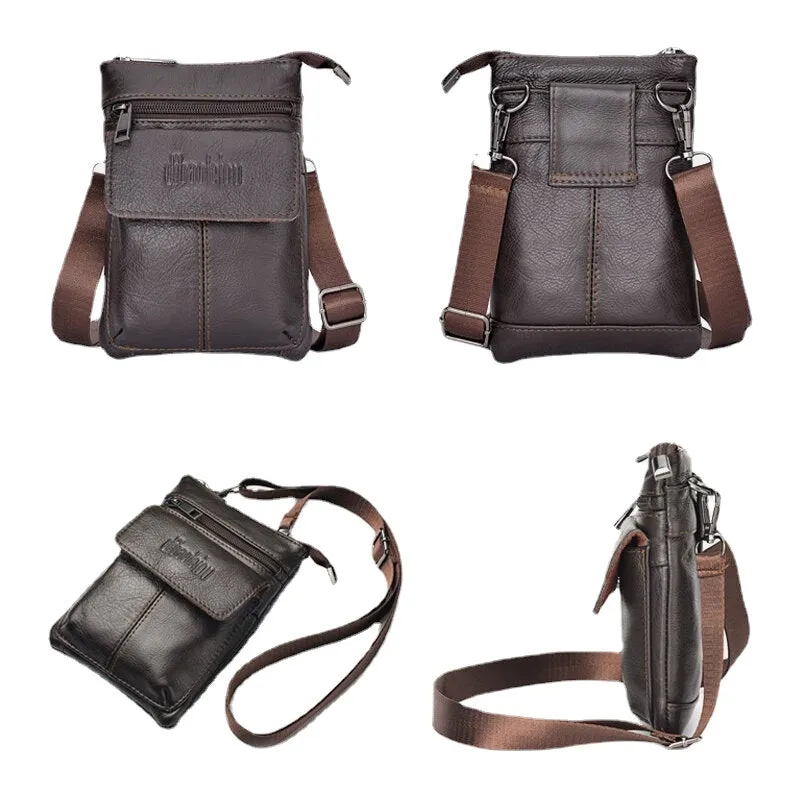 Men Large Capacity Soft Leather Waist Bag Detachable Shoulder Strap Wear-resistant Belt Bag Crossbody Bags Shoulder Bag