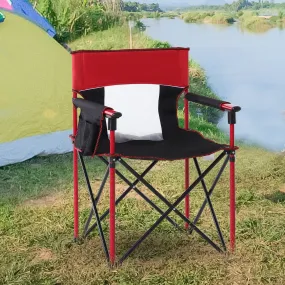 Metal Frame Sponge Padded Folding Camping Chair w/ Pockets Red