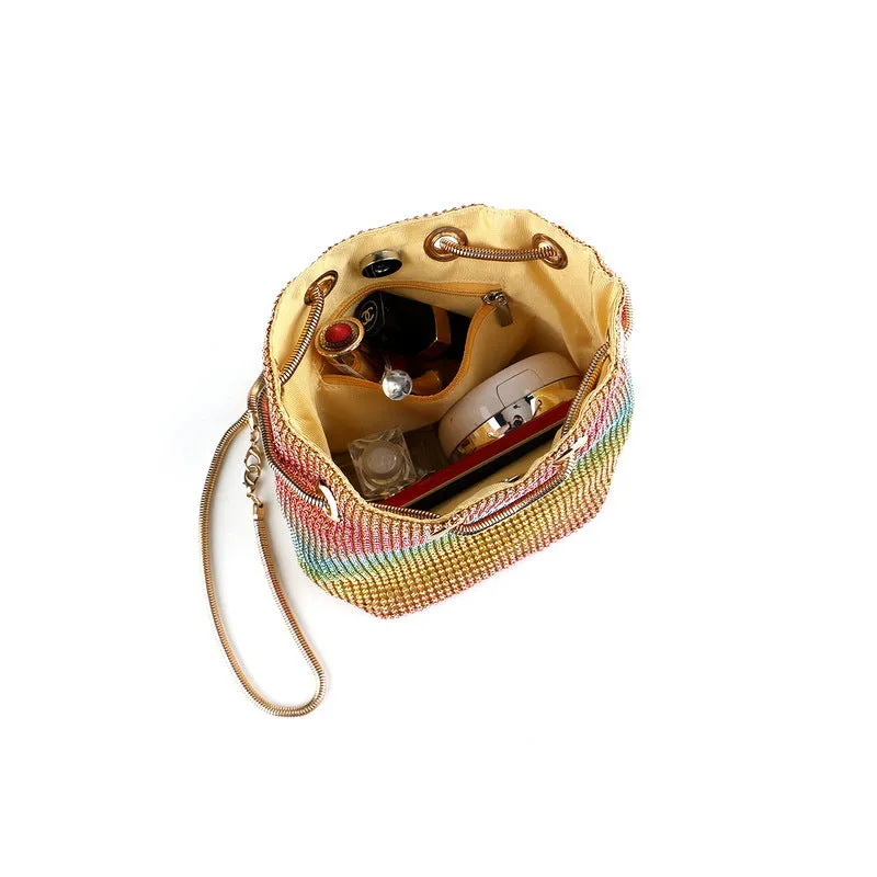 Metallic Multicolor Rhinestone Bucket Bag