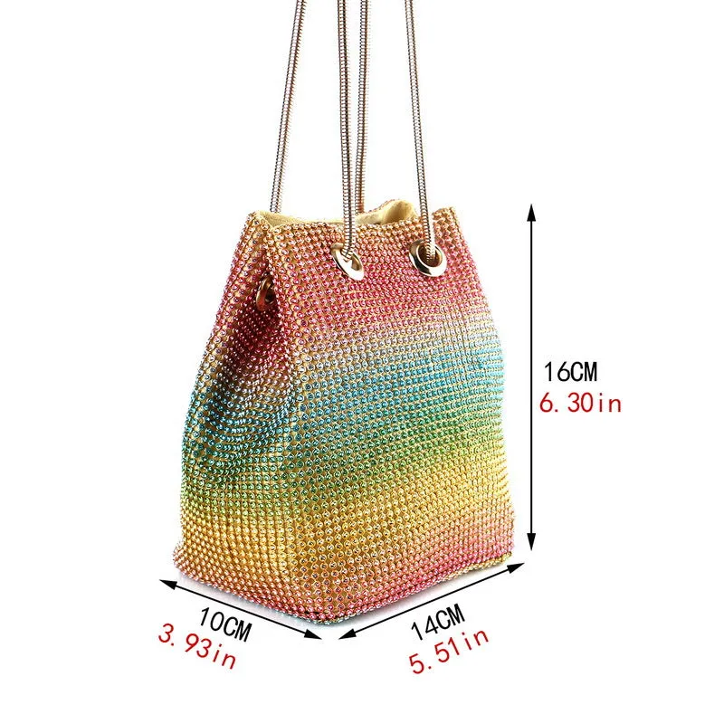 Metallic Multicolor Rhinestone Bucket Bag