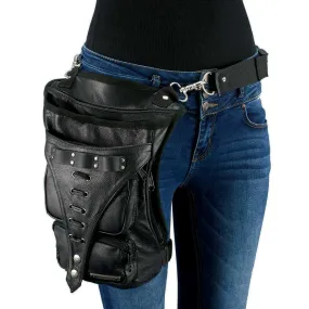 Milwaukee Leather MP8898 Black Leather Conceal and Carry Thigh Bag with Waist Belt