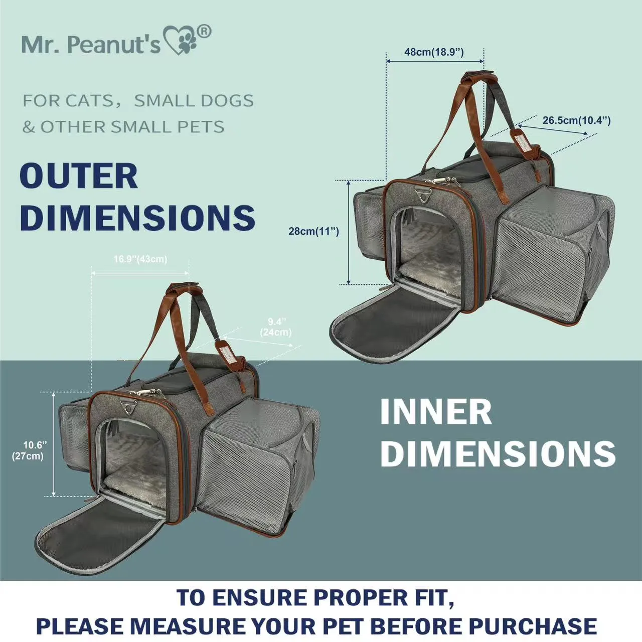 Mr. Peanut's Gold Series Standard Size Airline Compliant Double Expandable Pet Carrier