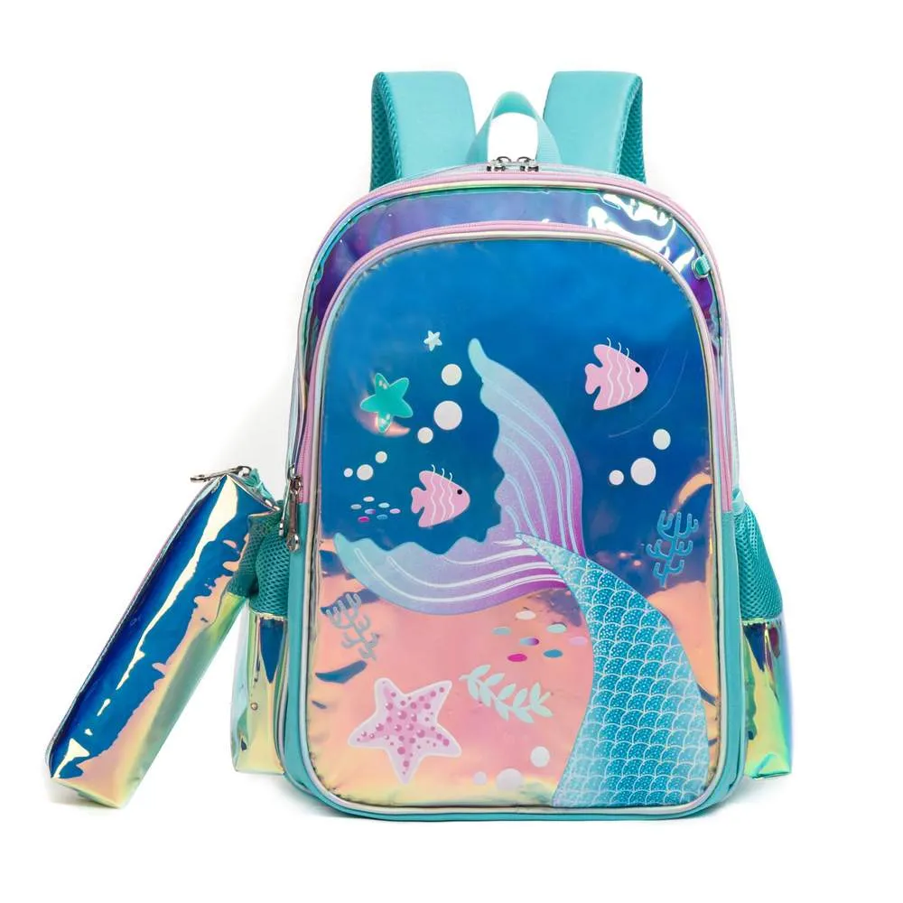 (NET)Mermaid Children's Trolley Backpack School Bag