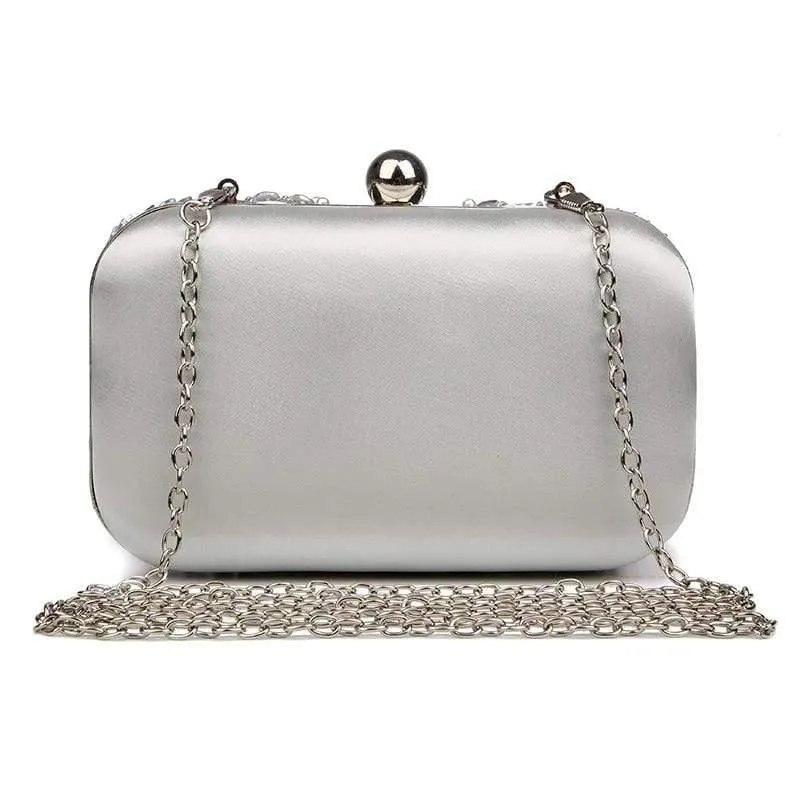 New Glitter Women Beaded Clutch Silver Evening Bags With Chains