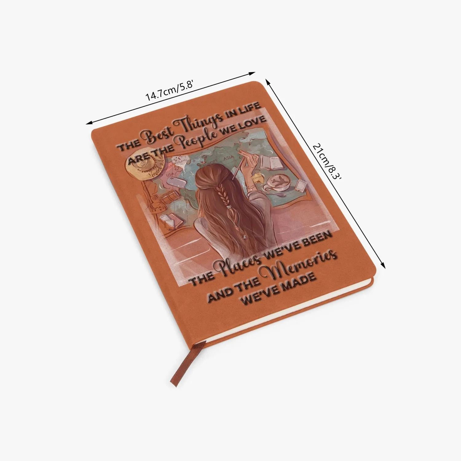 Non-Personalised PU Leather Travel Journal Notebook, Girl with Map