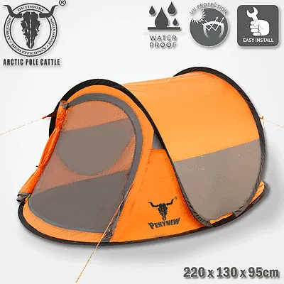 One Touch Easy Set Up Pop Up Instant 2 Person Tent UV Protect Antomatic - orange