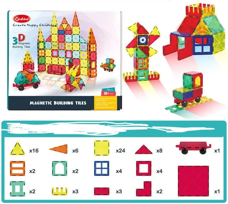 Onshine Magnetic Building Tiles (32 & 78 piece)  - Open ended wooden toys- Fine Motor Toys For Children