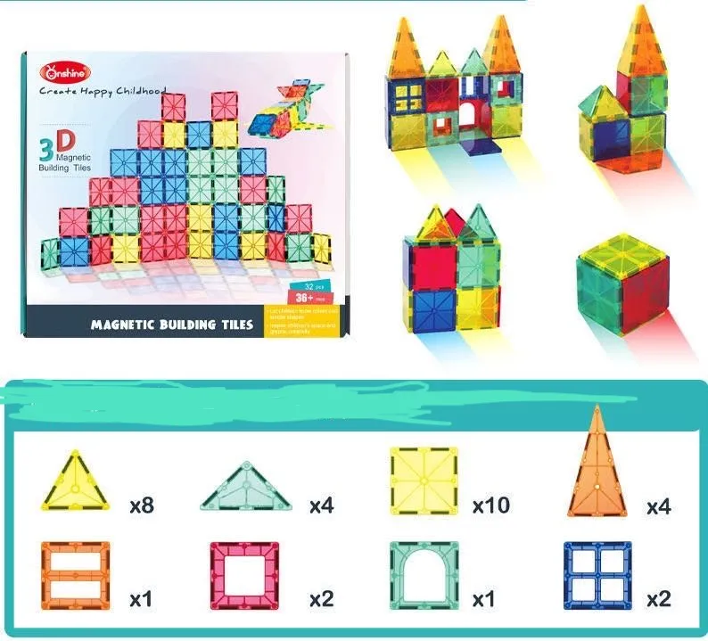 Onshine Magnetic Building Tiles (32 & 78 piece)  - Open ended wooden toys- Fine Motor Toys For Children