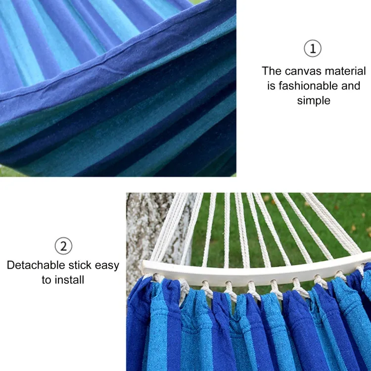 Outdoor Double Thickened Canvas Hammock Indoor Swing, Size:200x100cm(Blue Green White Stripe)