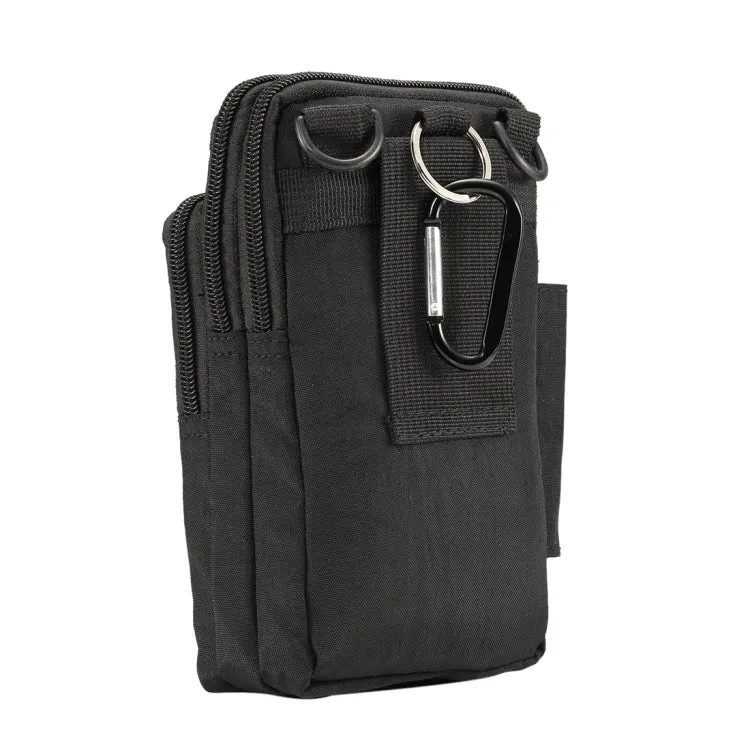 Outdoor Phone Carrying Case Pouch Nylon Crossbody Shoulder Cell Phone Holster Waist Belt Wallet Bag with Carabiner(Black)