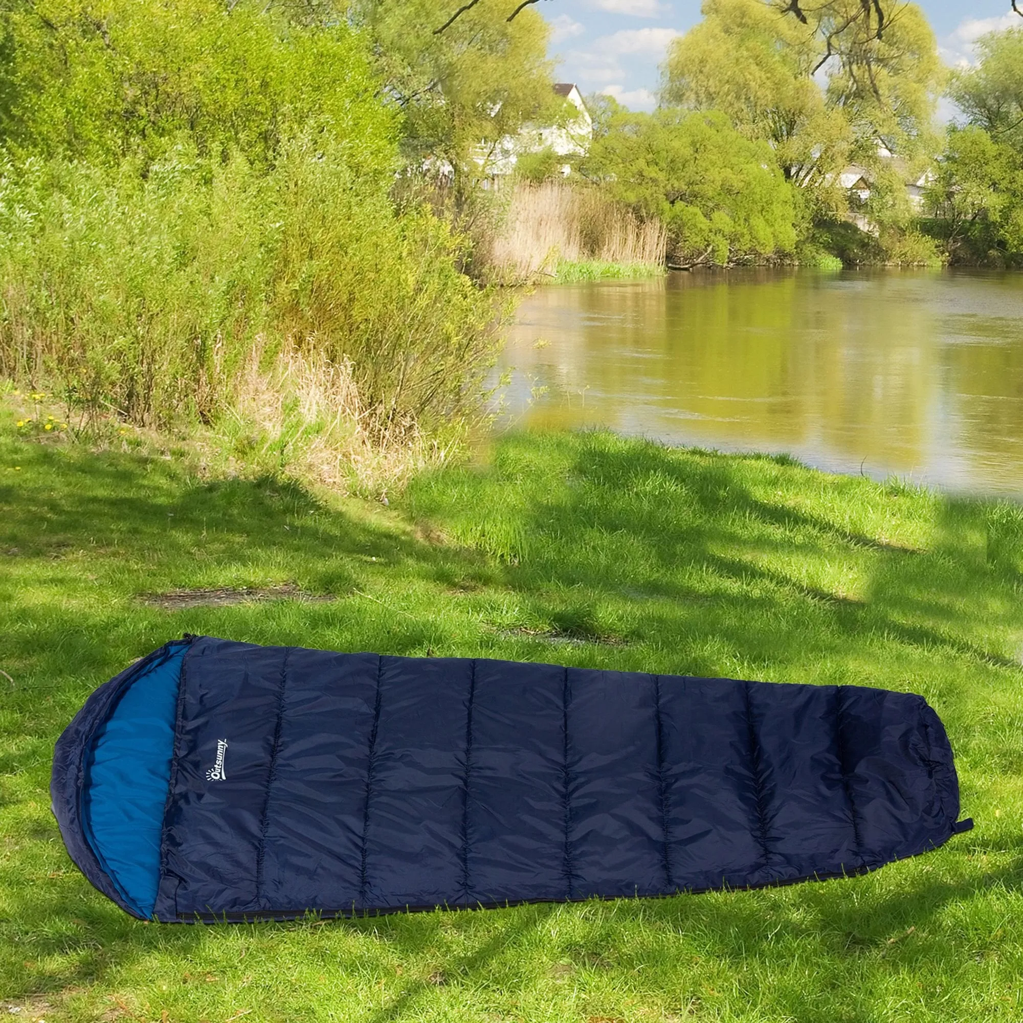 Outsunny Single Mummy Sleeping Bag Envelope Sleeping Bag 3 Season for Adults Warm Lightweight for Camping Hiking Outdoor, Blue, 210 x 75 x 5 cm Outdoor 5cm