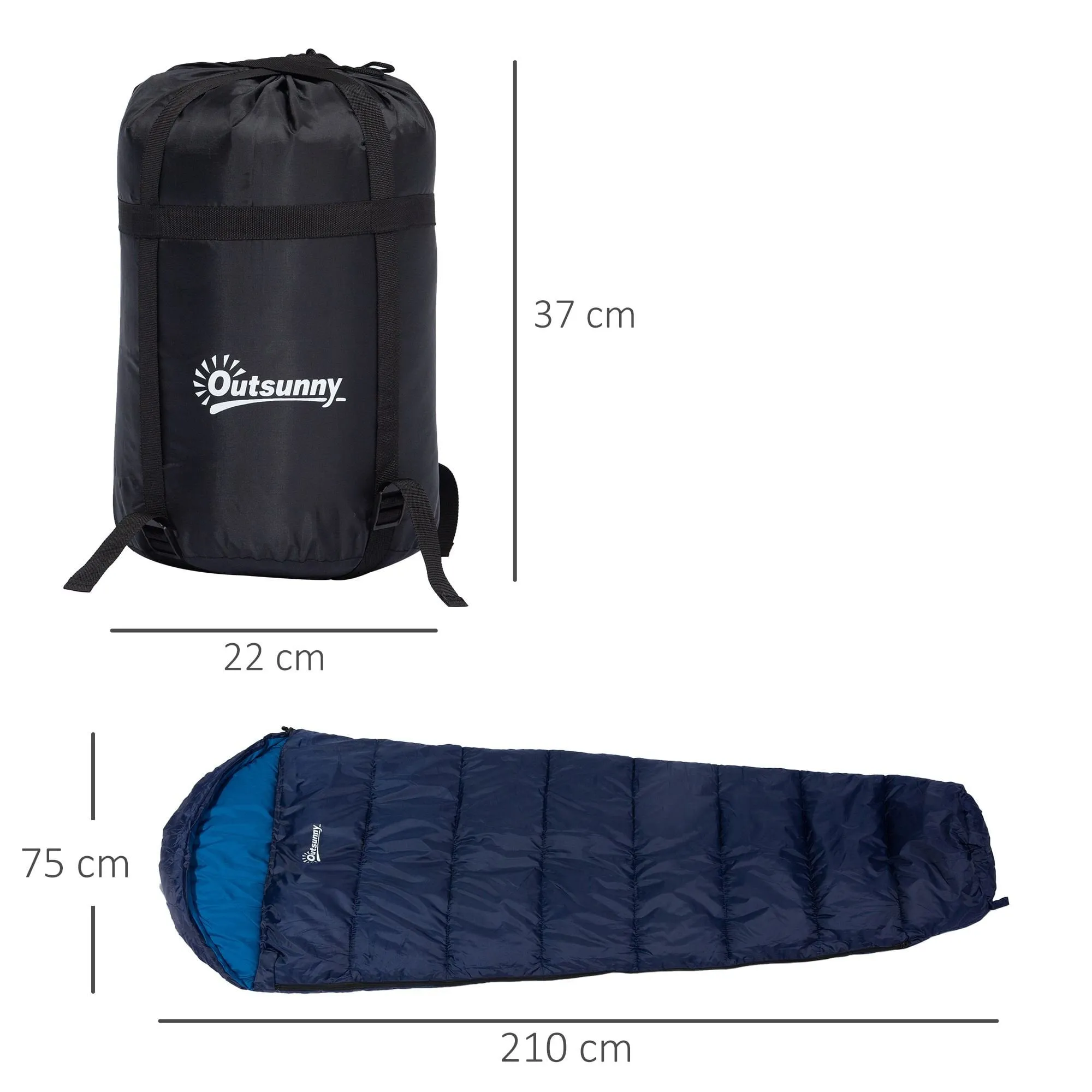 Outsunny Single Mummy Sleeping Bag Envelope Sleeping Bag 3 Season for Adults Warm Lightweight for Camping Hiking Outdoor, Blue, 210 x 75 x 5 cm Outdoor 5cm