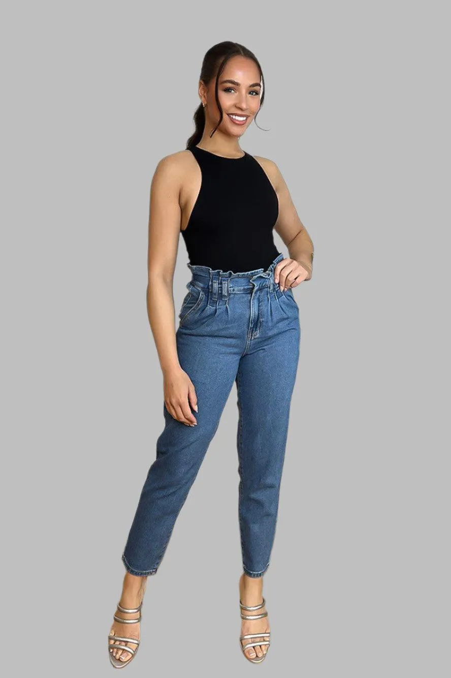 Paper-Bag Waist Vintage Denim Jeans