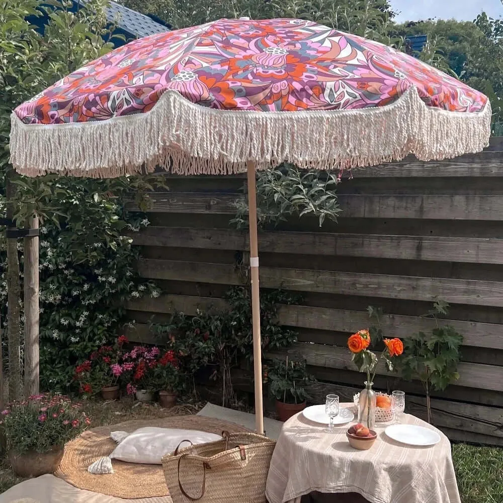 Parasol with Fringes Ø180 cm - Tropical Flowers