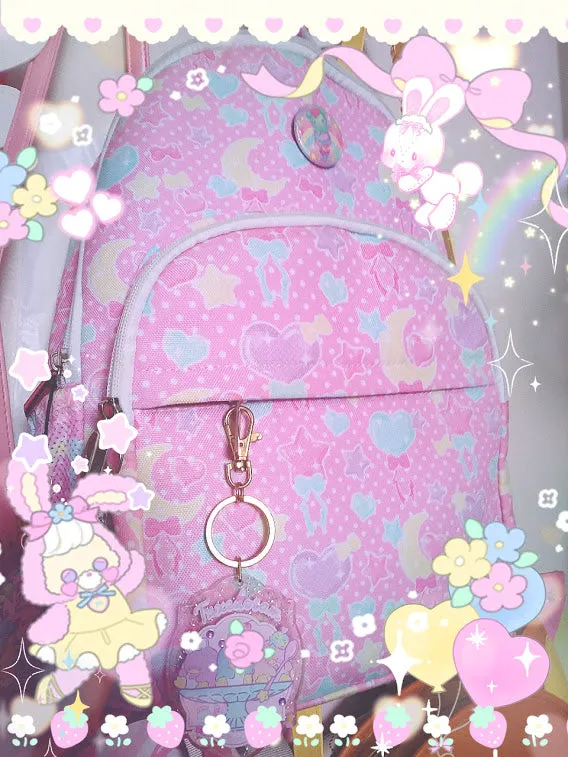 Pastel Party pink rounded multi pocket backpack [made to order]