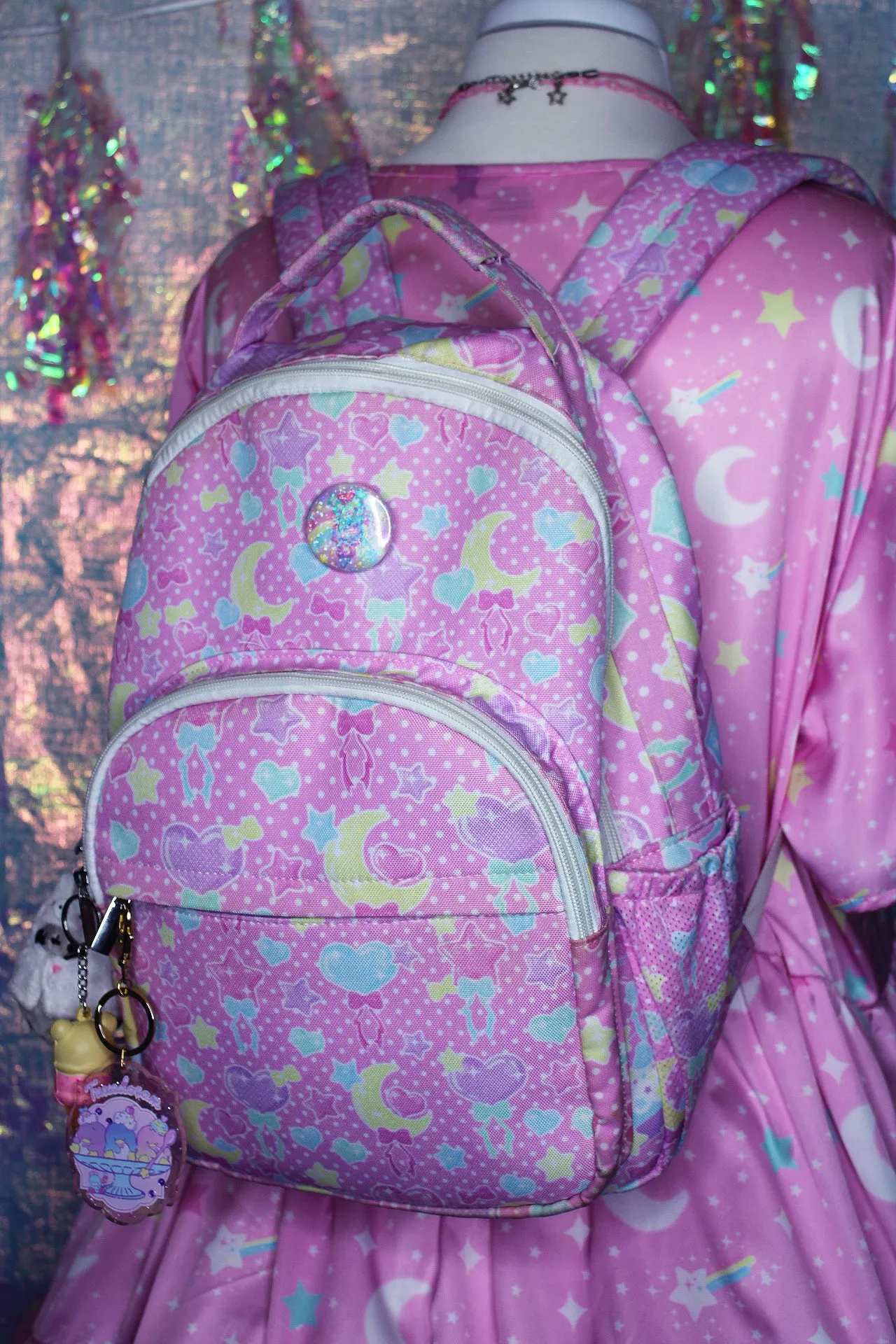 Pastel Party pink rounded multi pocket backpack [made to order]