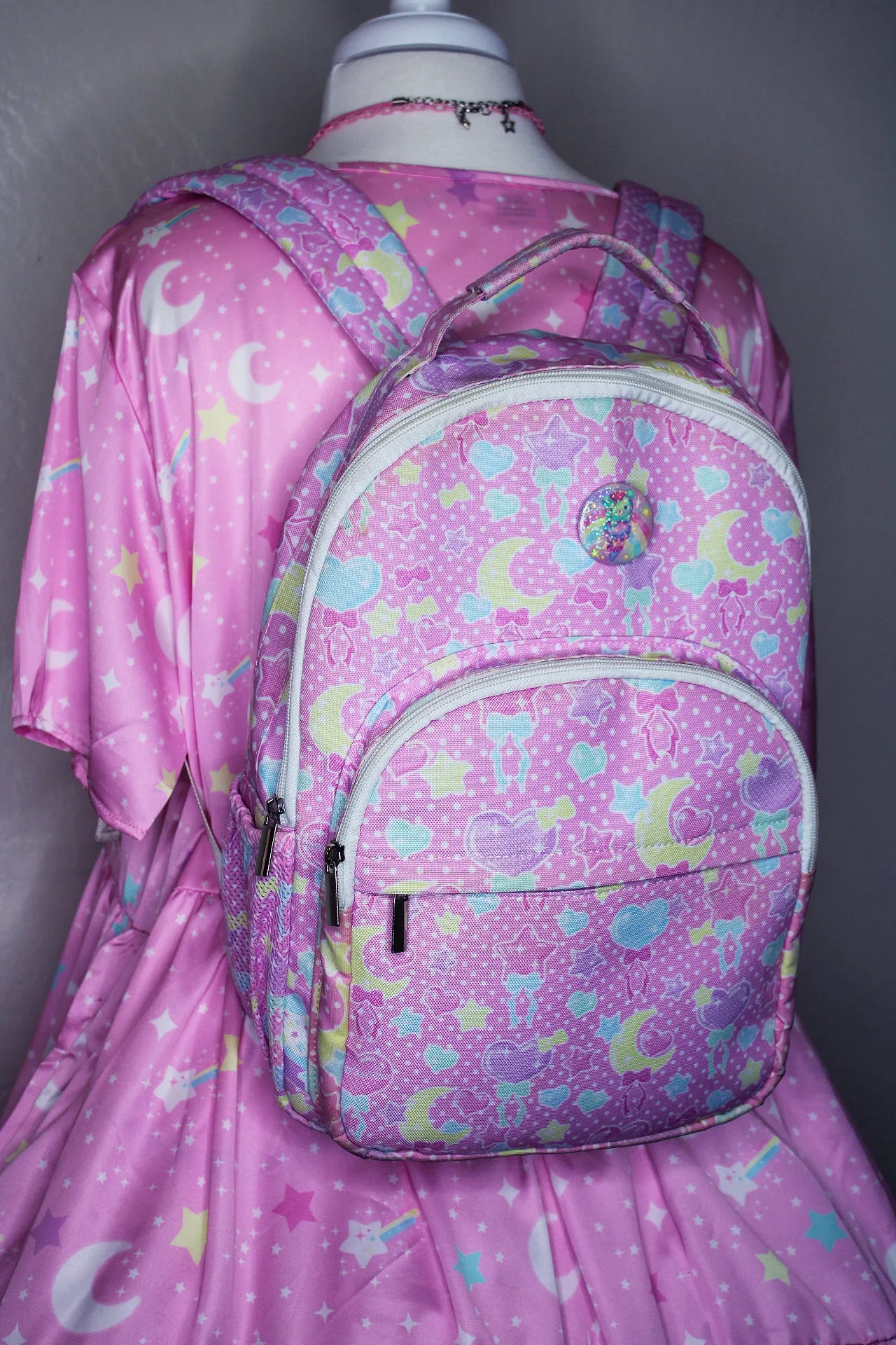 Pastel Party pink rounded multi pocket backpack [made to order]