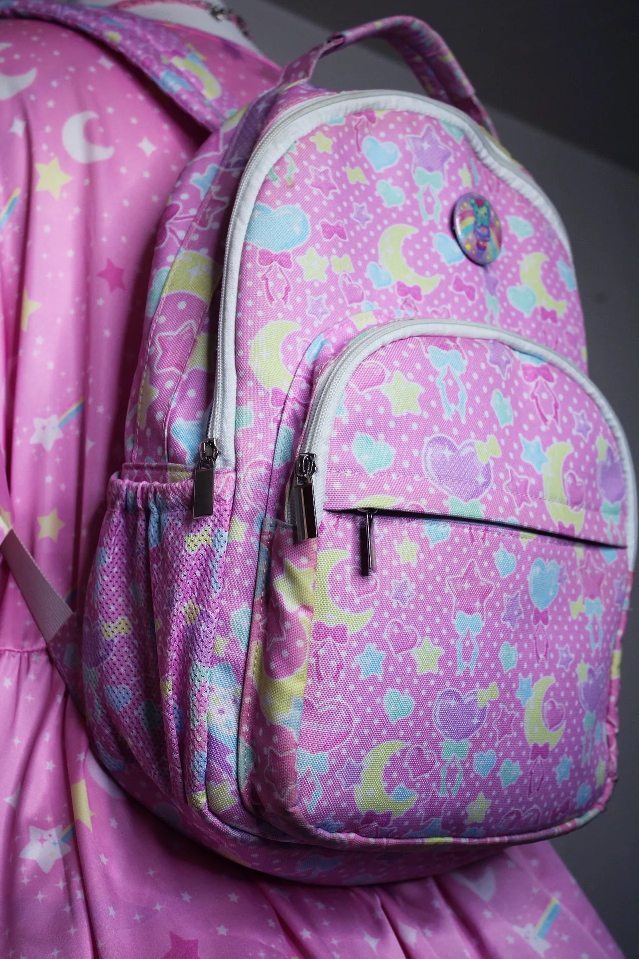 Pastel Party pink rounded multi pocket backpack [made to order]