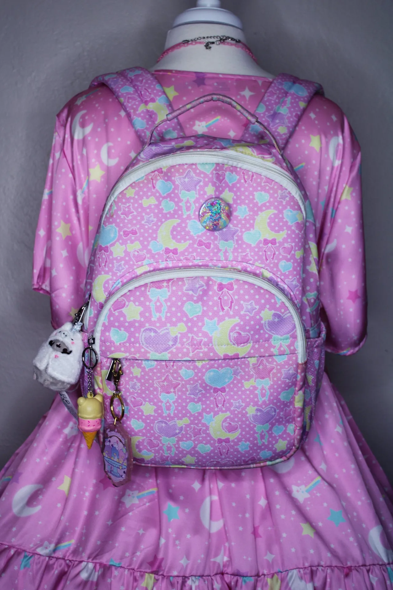 Pastel Party pink rounded multi pocket backpack [made to order]