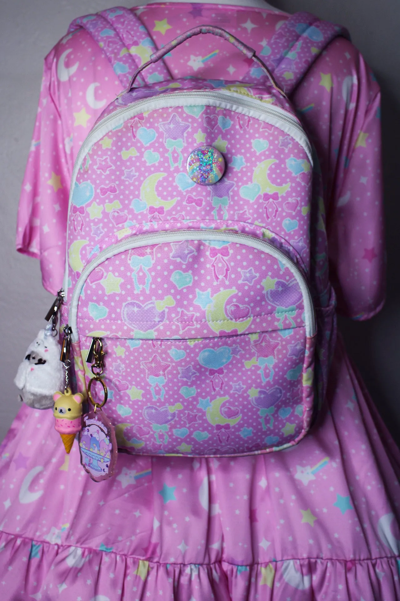 Pastel Party pink rounded multi pocket backpack [made to order]