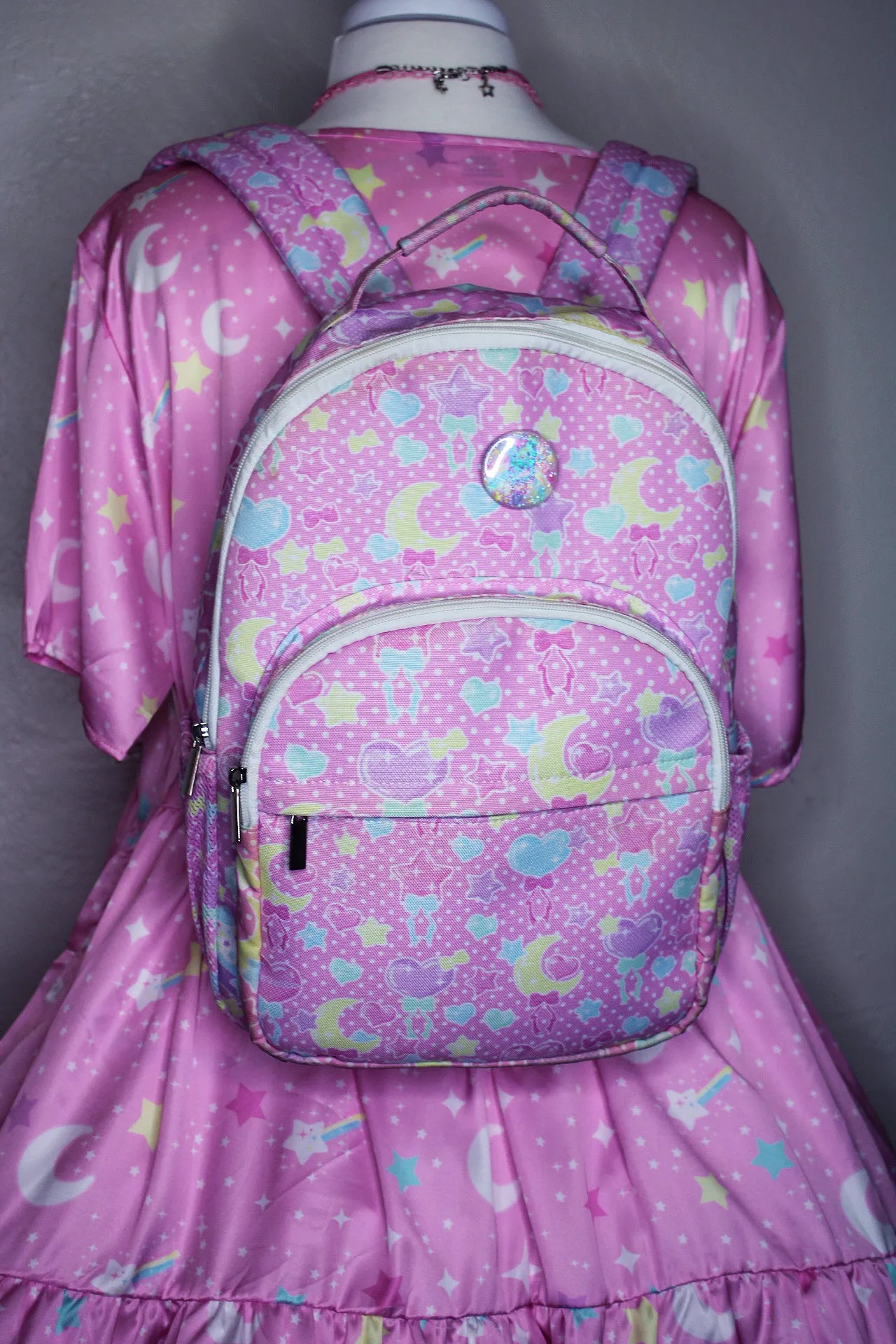 Pastel Party pink rounded multi pocket backpack [made to order]