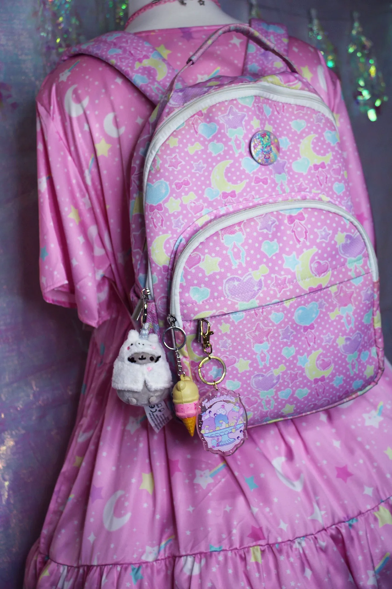 Pastel Party pink rounded multi pocket backpack [made to order]