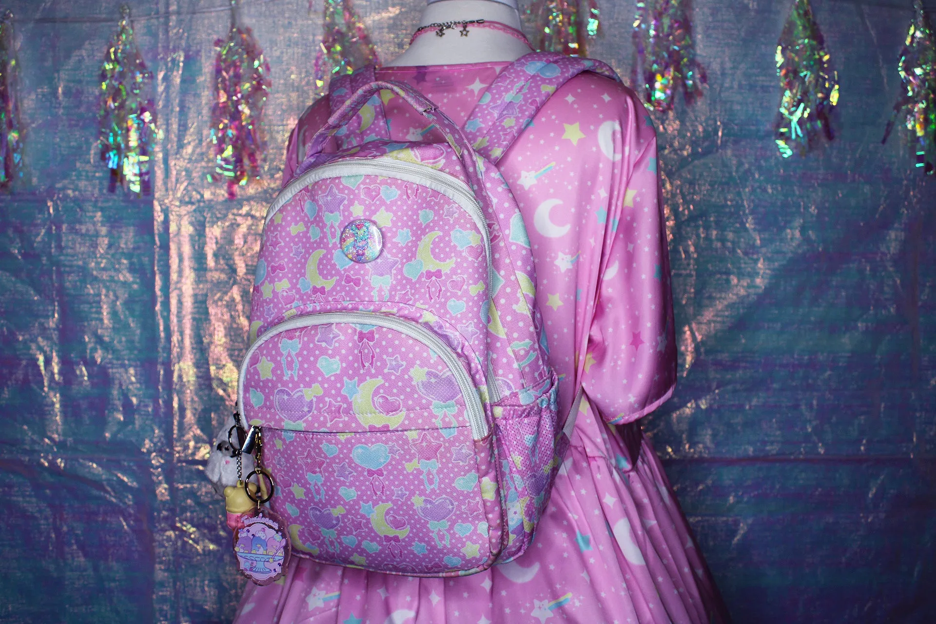 Pastel Party pink rounded multi pocket backpack [made to order]