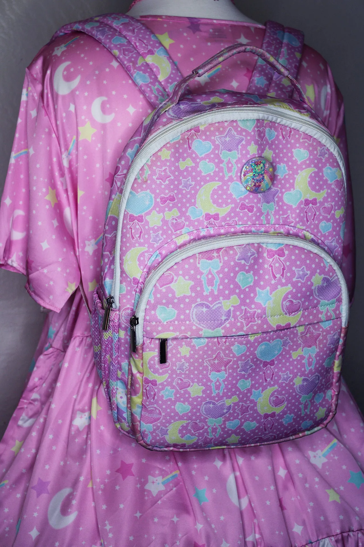 Pastel Party pink rounded multi pocket backpack [made to order]