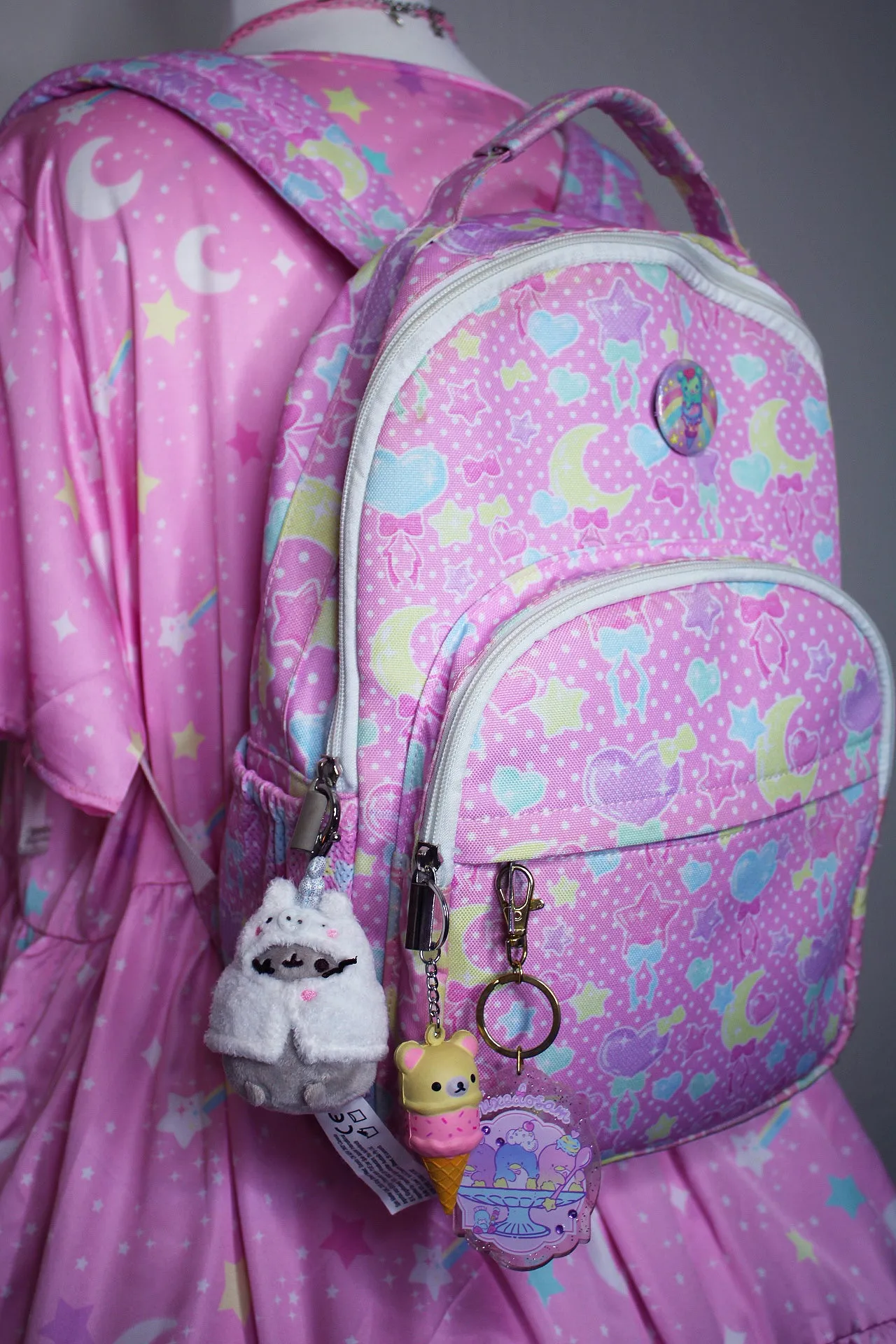 Pastel Party pink rounded multi pocket backpack [made to order]